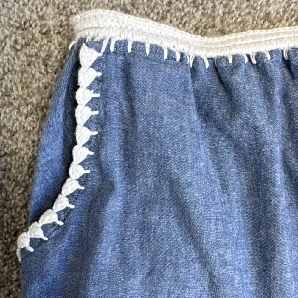 Chambray Cotton Embroidered Floral Pants Elastic Waist Boho Cottagecore Medium - Picture 6 of 7